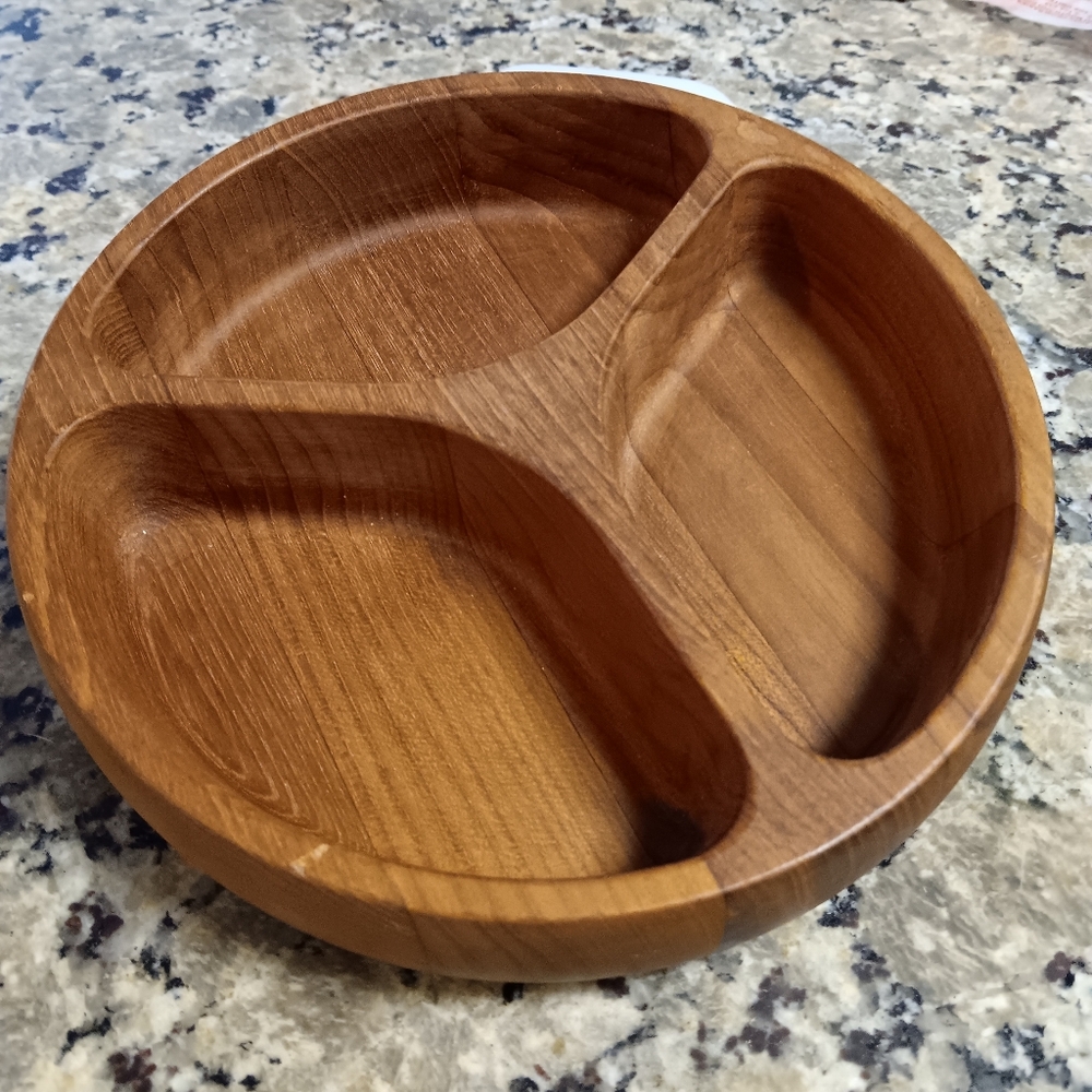 DANSK vintage teakwood divided serving bowl